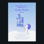 Birthday Snowman Blue Invitation Kaart<br><div class="desc">Een winteruitnodiging voor feest! De blauwe en witte kaart is voorzien van vallende sneeuw en een schattige sneeuwpop met een ski-pet en een hoop cadeaus. De kaart is eenvoudig aan te passen met uw tekst, lettertype, lettertypekleur, papieren vormopties en een keuze uit zes papiertypen. Witte enveloppen inbegrepen. Zenuwd over het...</div>