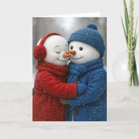Birthday Snowman Couple in Snowflakes Kaart (Voorkant)