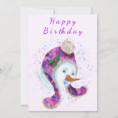 Birthday Snowman in het Paarse roze Beanie Winter  (Voorkant)