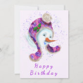 Birthday Snowman in het Paarse roze Beanie Winter  (Achterkant)