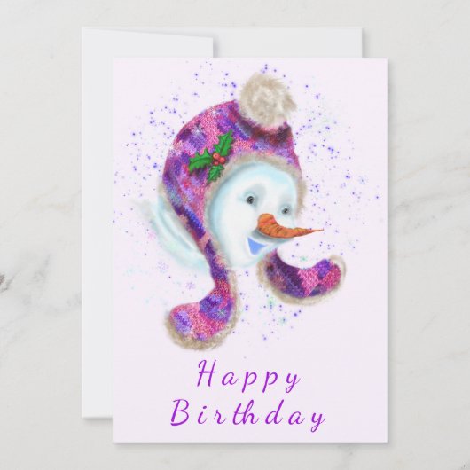 Birthday Snowman in het Paarse roze Beanie Winter  (Achterkant)