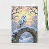 Birthday Snowy Owl On a Stone Arch Kaart (Voorkant)