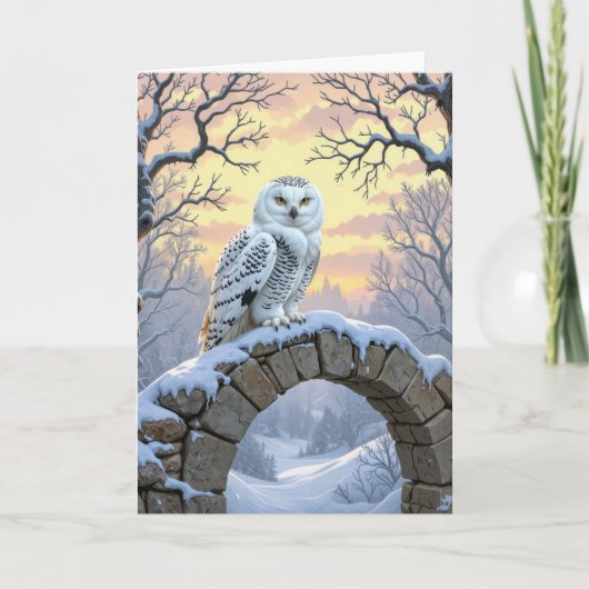 Birthday Snowy Owl On a Stone Arch Kaart (Voorkant)