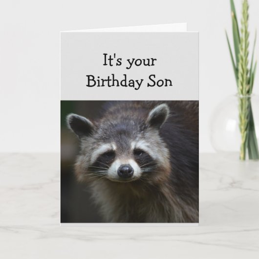 Birthday Son Fun Age Humor Sad Raccoon Humor Card Kaart (Voorkant)