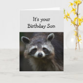 Birthday Son Fun Age Humor Sad Raccoon Humor Card Kaart (Gele Bloem)