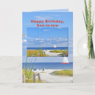 Birthday, Son-in-law, strand- en Ocean Uitzicht Ca Kaart