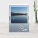 Birthday Son, Loch Lomond, Schotland. Kaart<br><div class="desc">Birthday Son. Blauwe lach tegen de heldere blauwe hemel,  heuvelt de achtergrond en de hemel reflecties op Loch Lomond,  Schotland. De tekst luidt: Fijne verjaardag voor mijn geweldige zoon. De binnenkaart is leeg.</div>