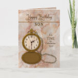 Birthday Son Pocket Watch and Chain Kaart<br><div class="desc">Zie vele andere categorieën met het zelfde en/of gelijkaardige afbeelding met inbegrip van jumbogroeten en uitnodigingen.</div>