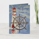Birthday, Son, Ship's Wheel, Helm Kaart<br><div class="desc">Card designed for the man who enjoys being on the water and/or ocean.   This nautical greeting
card is in many different categories including for birthdays,  father's day,  invitations,  thank you,  thinking of you,  bon voyage etc.
Mug and other products may be available with similar image.</div>