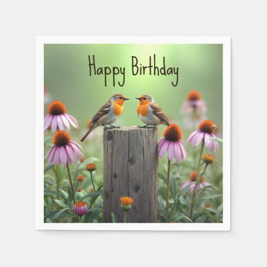 Birthday Songbirds On a Post With Coneflowers Servet (Voorkant)