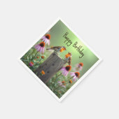Birthday Songbirds On a Post With Coneflowers Servet (Hoek)