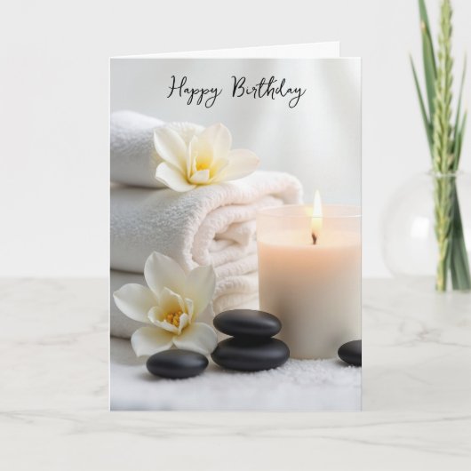 Birthday Spa Towels With Magnolia Blossoms Kaart (Voorkant)