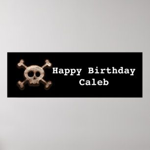 Birthday spandoek met afbeelding schedel en botten poster
