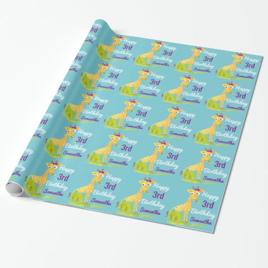 Birthday Specialized Girls Watercoler Giraffe Cadeaupapier (Uitgerold)