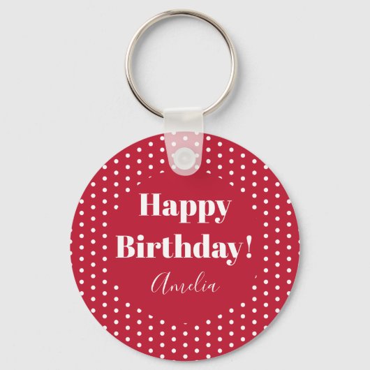 Birthday Specialized Happy Birthday Red Polka Dot Sleutelhanger (Voorkant)
