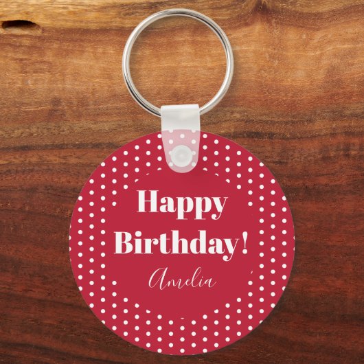 Birthday Specialized Happy Birthday Red Polka Dot Sleutelhanger (Achterkant)