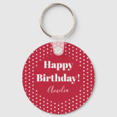 Birthday Specialized Happy Birthday Red Polka Dot Sleutelhanger (Achterkant)
