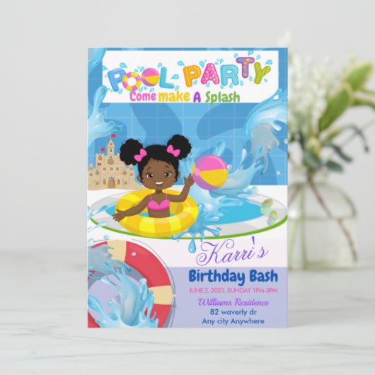 Birthday Splash Invitation Kaart (Staand voorkant)
