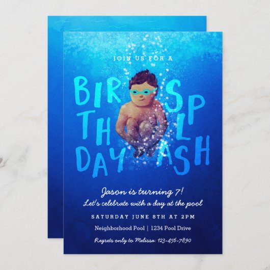 "Birthday Splash" Pool Party-uitnodigingen Kaart (Voorkant / Achterkant)