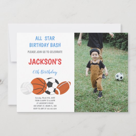 Birthday Sportuitnodigingen met foto Kaart (Voorkant)