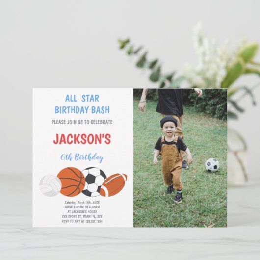 Birthday Sportuitnodigingen met foto Kaart (Staand voorkant)