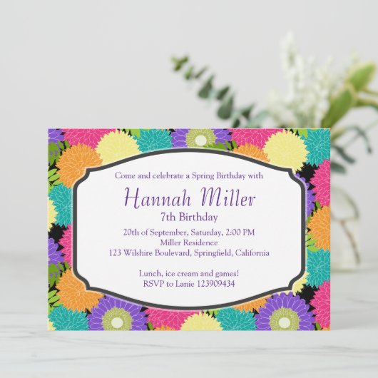 Birthday Spring Blooms Party Chic Kaart (Staand voorkant)