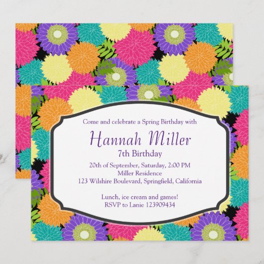 Birthday Spring Blooms Party Chic Kaart (Voorkant / Achterkant)