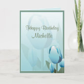 Birthday Spring Tulips Aqua Happy Birthday Card Kaart (Voorkant)