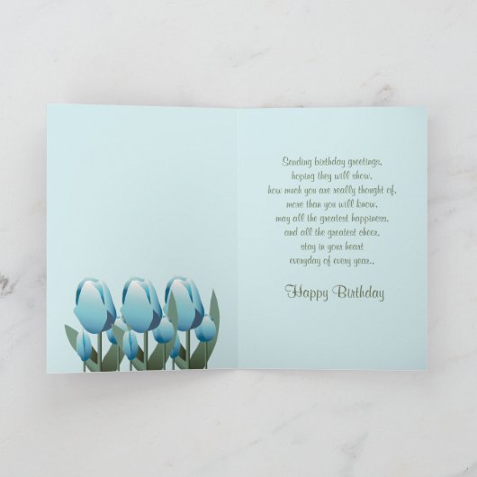 Birthday Spring Tulips Aqua Happy Birthday Card Kaart (Binnen)