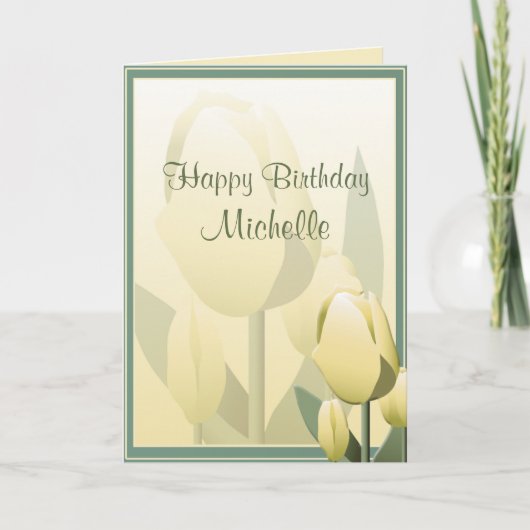 Birthday Spring Tulips Yellow Happy Birthday Card Kaart (Voorkant)