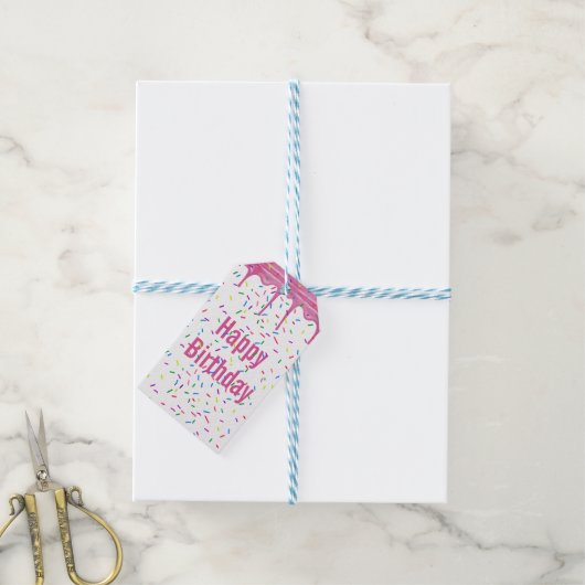 Birthday Sprinkles op roze ijsvorming Cadeaulabel (Met Touw)