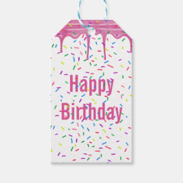 Birthday Sprinkles op roze ijsvorming Cadeaulabel