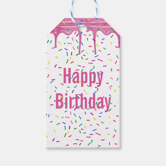 Birthday Sprinkles op roze ijsvorming Cadeaulabel (Voorkant)