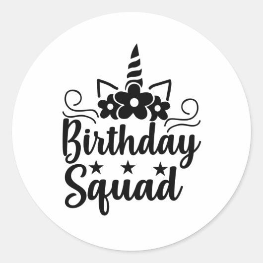 Birthday squad ronde sticker (Voorkant)