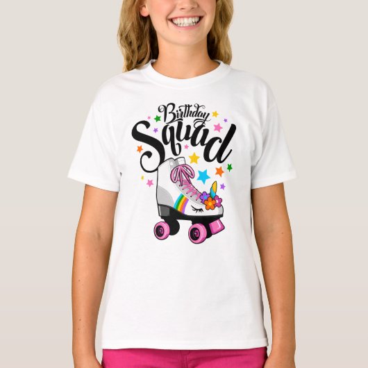 Birthday squad, unicorn, roller skate  t-shirt (Voorkant)