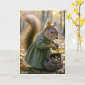 Birthday Squirrel Gathering Nuts In Her Purse Kaart (Gele Bloem)