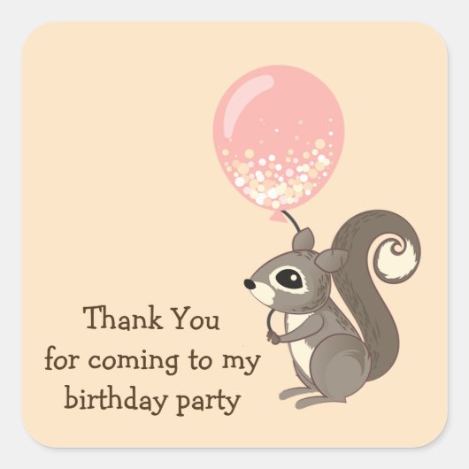 Birthday Squirrel Holding ballon Vierkante Sticker (Voorkant)