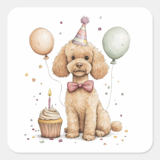 Birthday Standard Poodle Dog Vierkante Sticker (Voorkant)