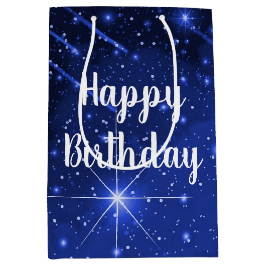 Birthday Star Galaxy on Blue Medium Cadeauzakje (Voorkant)
