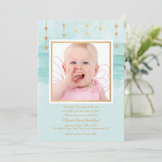 Birthday Star Photo Uitnodiging (Staand voorkant)