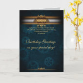 Birthday Steampunk, cogs, tandwielen, messing en b Kaart (Gele Bloem)