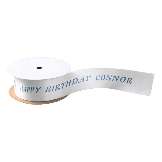 Birthday Steel Blue Ribbon met naam Satijnen Lint (Spoel)