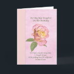 Birthday, Step Daughter, Peace Roos Kaart<br><div class="desc">Deze verjaardagsgroet voor een stapdochter is een zacht en droomachtig bloemontwerp. Een roze en geel Roos van de Vrede wordt getoond op een achtergrond van gemuteerde roze. Een brede verticale grens in een roze gele tint staat aan de linkerkant van het afbeelding. Een citaat van een oud Zweeds spreekwoord staat...</div>