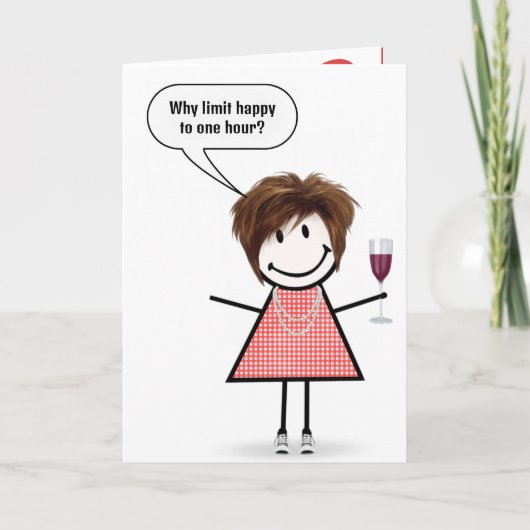 Birthday Stick Figure Girl With Wine Glass Kaart (Voorkant)