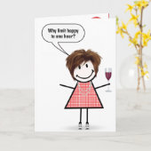 Birthday Stick Figure Girl With Wine Glass Kaart (Gele Bloem)