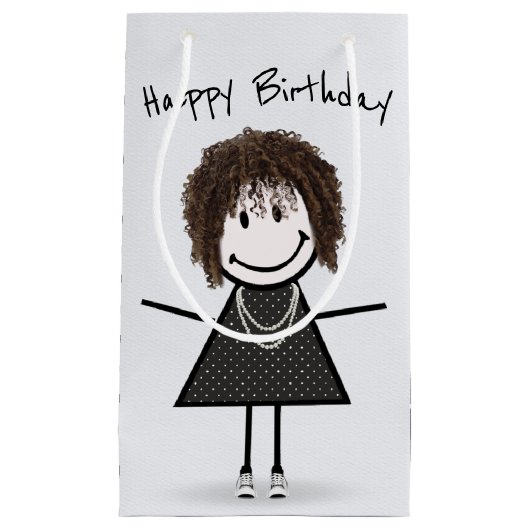 Birthday Stick Figuur Girl in Sneakers Klein Cadeauzakje (Voorkant)
