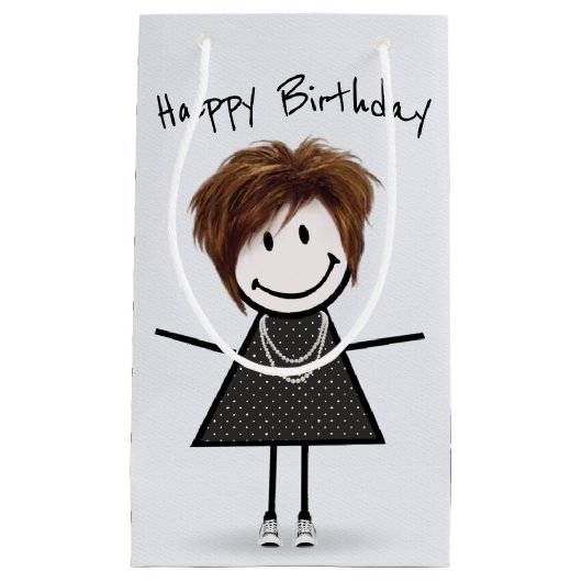 Birthday Stick Figuur Girl in Sneakers Klein Cadeauzakje (Voorkant)