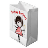 Birthday Stick Figuur Girl in Sneakers Medium Cadeauzakje (Voorkant Gekanteld)