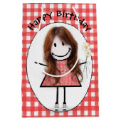 Birthday Stick Figuur Girl in Sneakers op Gingham Medium Cadeauzakje (Voorkant)