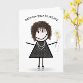Birthday Stick Figuur Girl met Daisies Kaart (Gele Bloem)